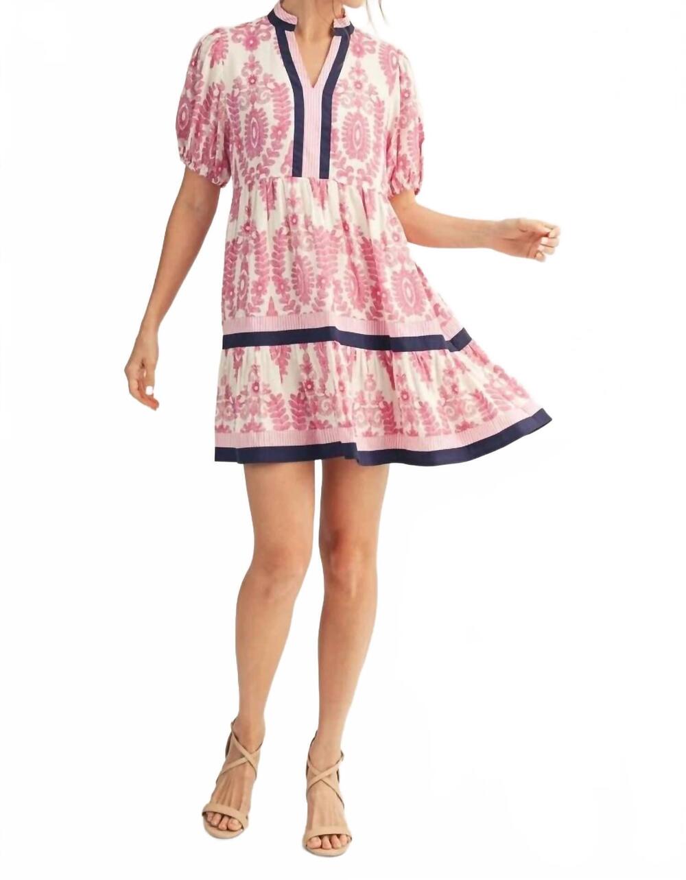 NEW JODIFL mix baroque print tiered dress in magenta